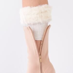 Ivory Knit Furry Shoe Insert Short Leg Warmers